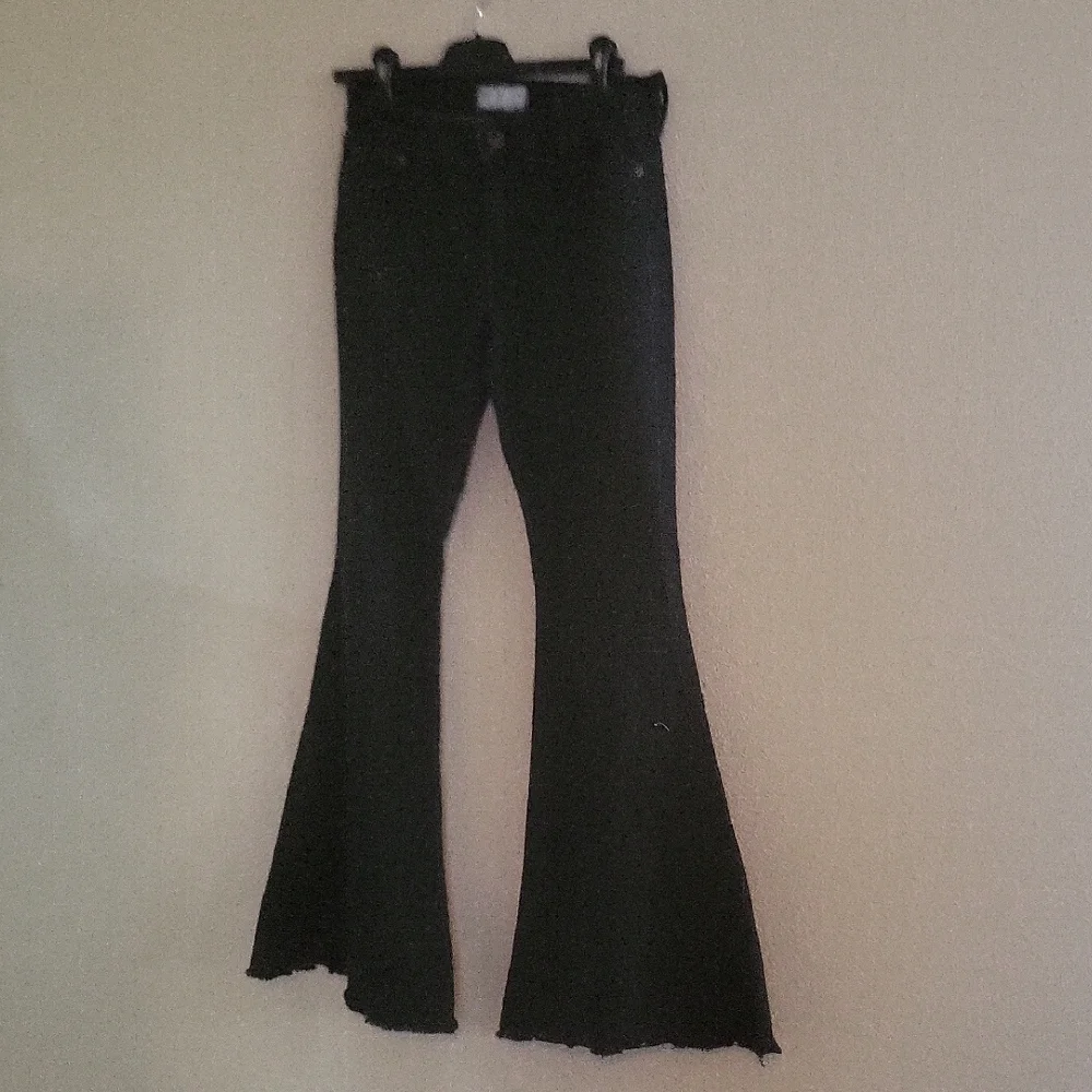 Free People Bell Bottom Low Rise Washed Black Jeans